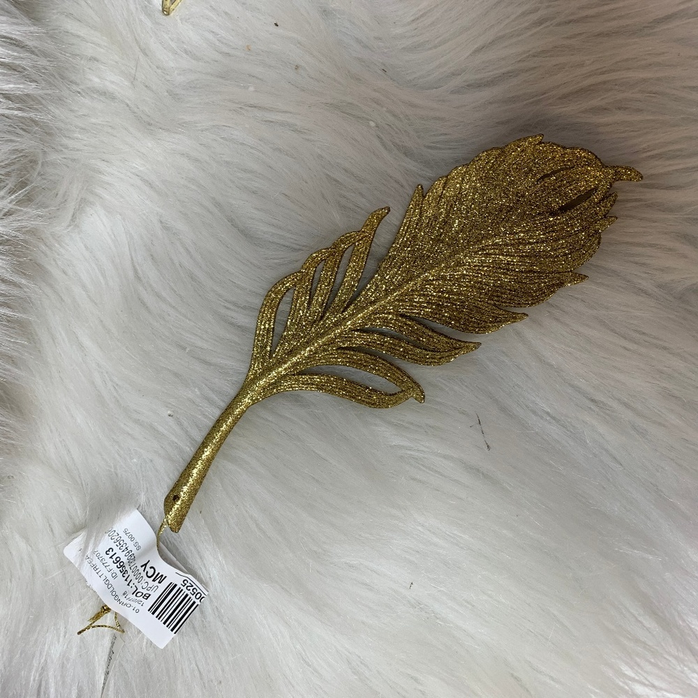 Macys NEW Gold Feather Christmas Ornament